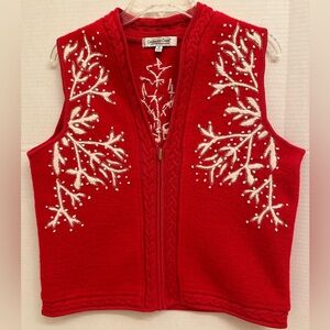 NWOT Сoldwater Creek 100% Wool Holiday Vest Snowflake Embroidered Size M